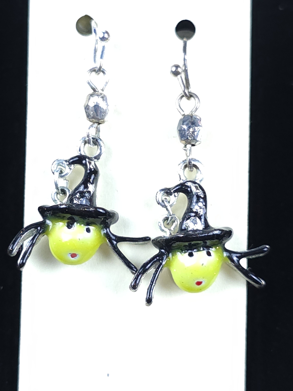 Halloween Witch Earrings Green Witch Dangle Rhinestone Costume Jewelry